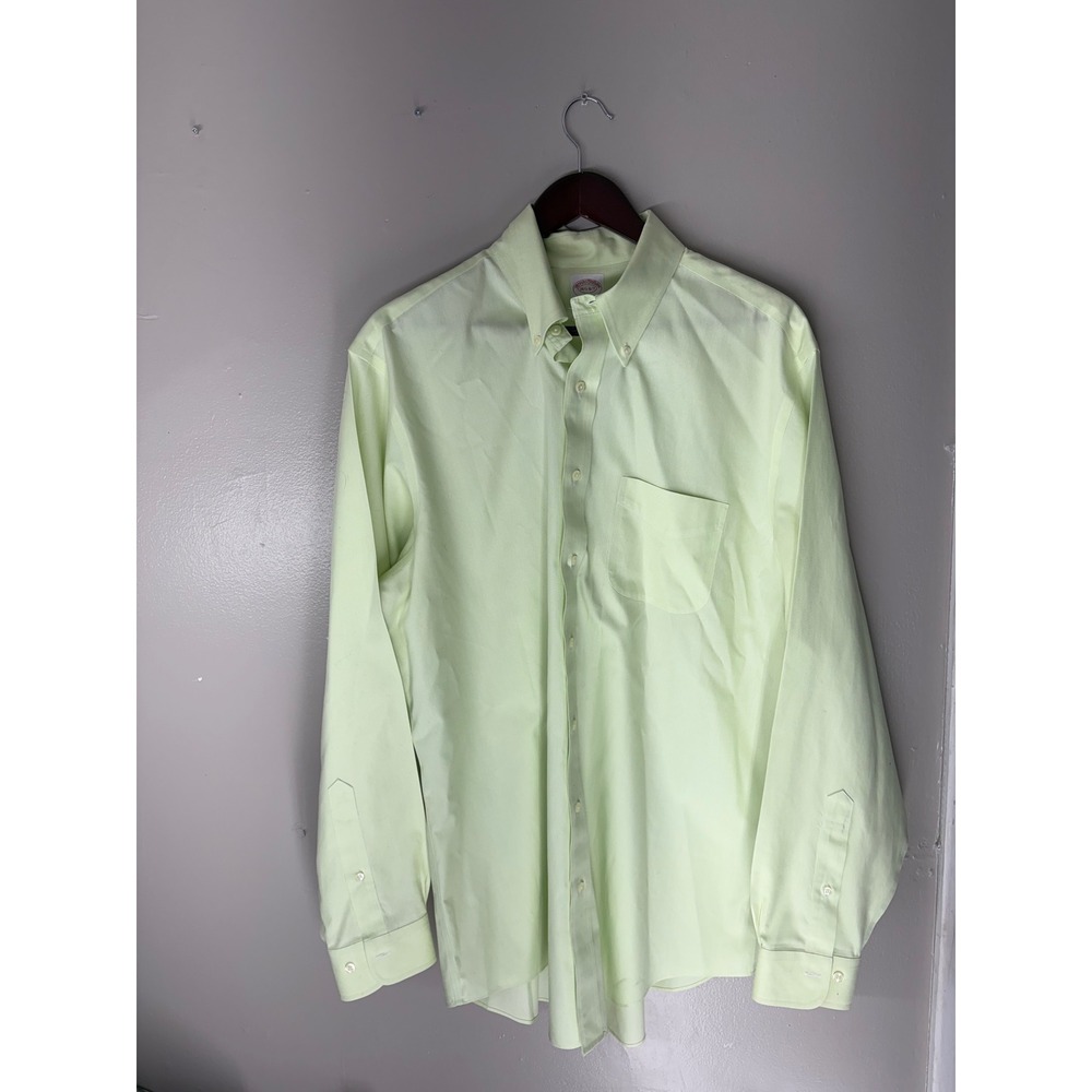 Brooks Brothers 346 Mens Non-Iron Shirt 16.5 36/37 Green Micro Check Long Sleeve